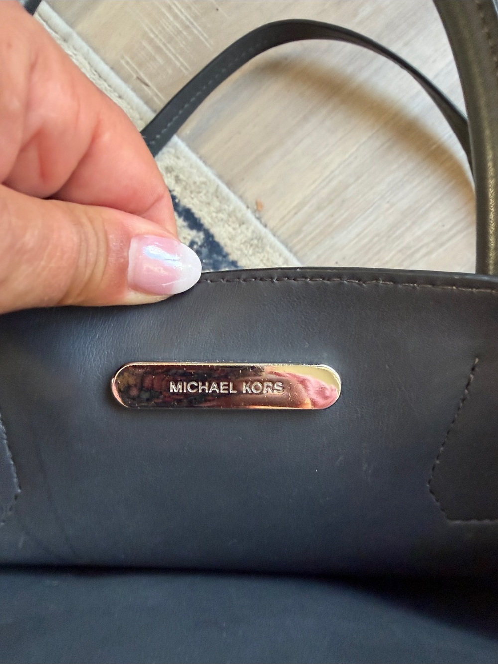 Michael Kors Grey and Black Mercer Pebbled Leather Convertible Tote - Picture 11 of 14